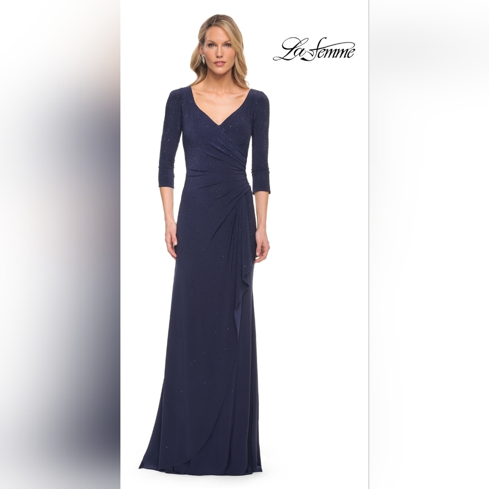 Size 18 - La Femme Midnight Blue Long Sleeve Dress